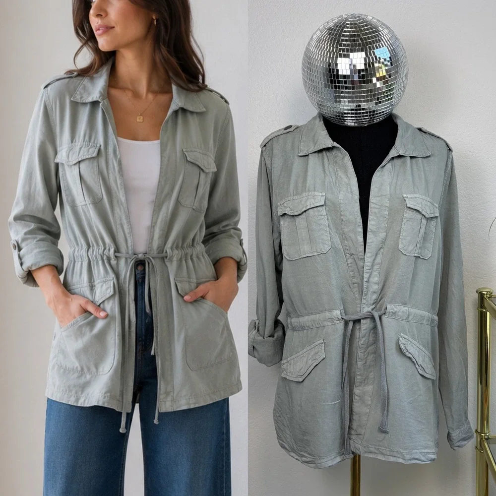 Sanctuary Utility Jacket, Sage Green Lyocell Medium | Drape‎ Safari Workwear